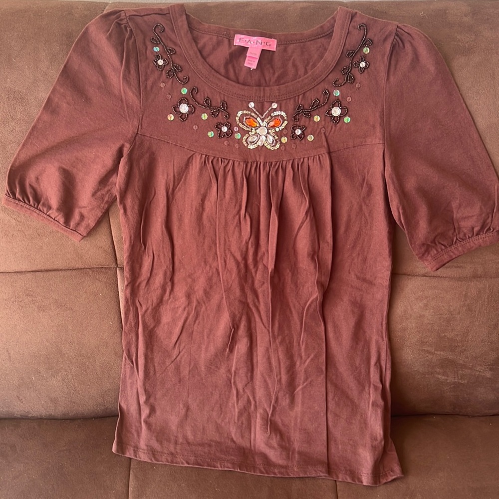 Brown shirt with butterfly